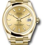 Rolex Yellow Gold Datejust 31 Watch – Domed Bezel – Champagne Index Dial – President Bracelet – 278248
