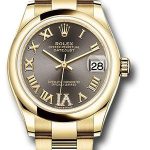 Rolex Yellow Gold Datejust 31 Watch – Domed Bezel – Dark Grey Diamond Six Dial – Oyster Bracelet – 278248 dkgdr6o