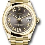 Rolex Yellow Gold Datejust 31 Watch – Domed Bezel – Dark Grey Diamond Six Dial – President Bracelet – 278248 dkgdr6p