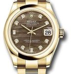 Rolex Yellow Gold Datejust 31 Watch – Domed Bezel – Dark Mother-of-Pearl Diamond Dial – Oyster Bracelet – 278248 dkmdo