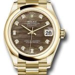 Rolex Yellow Gold Datejust 31 Watch – Domed Bezel – Dark Mother-of-Pearl Diamond Dial – President Bracelet – 278248 dkmdp
