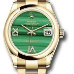 Rolex Yellow Gold Datejust 31 Watch – Domed Bezel – Malachite Diamond Six and Nine Dial – Oyster Bracelet – 278248 madr69o