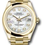 Rolex Yellow Gold Datejust 31 Watch – Domed Bezel – Mother-of-Pearl Diamond Dial – President Bracelet – 278248
