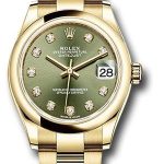 Rolex Yellow Gold Datejust 31 Watch – Domed Bezel – Olive Green Diamond Dial – Oyster Bracelet – 278248