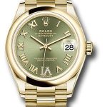 Rolex Yellow Gold Datejust 31 Watch – Domed Bezel – Olive Green Diamond Six Dial – President Bracelet – 278248 ogdr6p