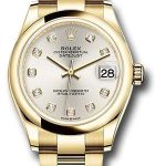 Rolex Yellow Gold Datejust 31 Watch – Domed Bezel – Silver Diamond Dial – Oyster Bracelet – 278248