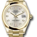 Rolex Yellow Gold Datejust 31 Watch – Domed Bezel – Silver Diamond Dial – President Bracelet – 278248