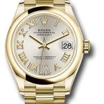 Rolex Yellow Gold Datejust 31 Watch – Domed Bezel – Silver Diamond Six Dial – President Bracelet – 278248 sdr6p