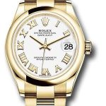 Rolex Yellow Gold Datejust 31 Watch – Domed Bezel – White Roman Dial – Oyster Bracelet – 278248