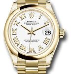 Rolex Yellow Gold Datejust 31 Watch – Domed Bezel – White Roman Dial – President Bracelet – 278248