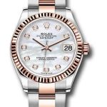 Rolex Steel and Everose Gold Datejust 31 Watch – Fluted Bezel – Silver Diamond Dial – Oyster Bracelet – 278271