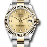 Rolex Steel and Yellow Gold Datejust 31 Watch – Fluted Bezel – Champagne Diamond Dial – Oyster Bracelet – 278273