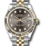 Rolex Steel and Yellow Gold Datejust 31 Watch – Fluted Bezel – Dark Grey Diamond Dial – Jubilee Bracelet – 278273 dkgdj