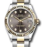 Rolex Steel and Yellow Gold Datejust 31 Watch – Fluted Bezel – Dark Grey Diamond Dial – Oyster Bracelet – 278273 dkgdo