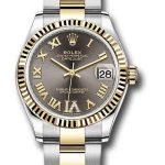 Rolex Steel and Yellow Gold Datejust 31 Watch – Fluted Bezel – Dark Grey Diamond Roman Six Dial – Oyster Bracelet – 278273 dkgdr6o