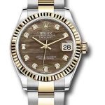 Rolex Steel and Yellow Gold Datejust 31 Watch – Fluted Bezel – Dark Mother-of-Pearl Diamond Dial – Oyster Bracelet – 278273 dkmdo