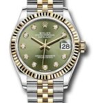 Rolex Steel and Yellow Gold Datejust 31 Watch – Fluted Bezel – Olive Green Diamond Dial – Jubilee Bracelet – 278273