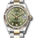 Rolex Steel and Yellow Gold Datejust 31 Watch – Fluted Bezel – Olive Green Diamond Dial – Oyster Bracelet – 278273