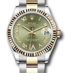 Rolex Steel and Yellow Gold Datejust 31 Watch – Fluted Bezel – Olive Green Diamond Roman Six Dial – Oyster Bracelet – 278273 ogdr6o