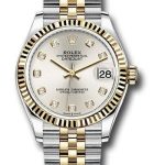Rolex Steel and Yellow Gold Datejust 31 Watch – Fluted Bezel – Silver Diamond Dial – Jubilee Bracelet – 278273
