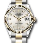 Rolex Steel and Yellow Gold Datejust 31 Watch – Fluted Bezel – Silver Diamond Dial – Oyster Bracelet – 278273