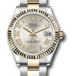 Rolex Steel and Yellow Gold Datejust 31 Watch – Fluted Bezel – Silver Diamond Roman Six Dial – Oyster Bracelet – 278273 sdr6o
