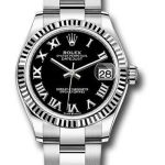 Rolex Steel and White Gold Datejust 31 Watch – Fluted Bezel – Black Roman Dial – Oyster Bracelet – 278274