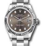 Rolex Steel and White Gold Datejust 31 Watch – Fluted Bezel – Dark Grey Diamond Dial – Oyster Bracelet – 278274 dkgdo