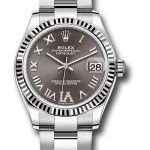 Rolex Steel and White Gold Datejust 31 Watch – Fluted Bezel – Dark Grey Roman Diamond 6 Dial – Oyster Bracelet – 278274 dkgdr6o