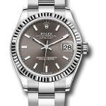 Rolex Steel and White Gold Datejust 31 Watch – Fluted Bezel – Dark Grey Index Dial – Oyster Bracelet – 278274 dkgio