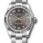 Rolex Steel and White Gold Datejust 31 Watch – Fluted Bezel – Dark Grey Roman Dial – Oyster Bracelet – 278274 dkgro