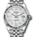 Rolex Steel and White Gold Datejust 31 Watch – Fluted Bezel – White Mother-Of-Pearl Diamond Dial – Jubilee Bracelet – 278274