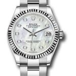 Rolex Steel and White Gold Datejust 31 Watch – Fluted Bezel – White Mother-Of-Pearl Diamond Dial – Oyster Bracelet – 278274