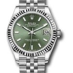 Rolex Steel and White Gold Datejust 31 Watch – Fluted Bezel – Mint Green Index Dial – Jubilee Bracelet – 278274