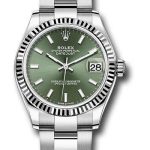 Rolex Steel and White Gold Datejust 31 Watch – Fluted Bezel – Mint Green Index Dial – Oyster Bracelet – 278274