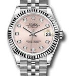Rolex Steel and White Gold Datejust 31 Watch – Fluted Bezel – Pink Diamond Dial – Jubilee Bracelet – 278274