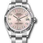 Rolex Steel and White Gold Datejust 31 Watch – Fluted Bezel – Pink Diamond Dial – Oyster Bracelet – 278274