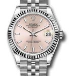 Rolex Steel and White Gold Datejust 31 Watch – Fluted Bezel – Pink Index Dial – Jubilee Bracelet – 278274