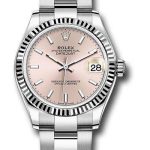 Rolex Steel and White Gold Datejust 31 Watch – Fluted Bezel – Pink Index Dial – Oyster Bracelet – 278274