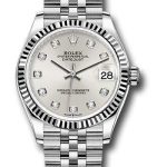 Rolex Steel and White Gold Datejust 31 Watch – Fluted Bezel – Silver Diamond Dial – Jubilee Bracelet – 278274