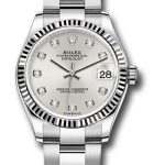 Rolex Steel and White Gold Datejust 31 Watch – Fluted Bezel – Silver Diamond Dial – Oyster Bracelet – 278274