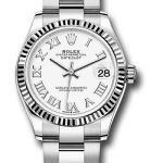 Rolex Steel and White Gold Datejust 31 Watch – Fluted Bezel – White Roman Dial – Oyster Bracelet – 278274