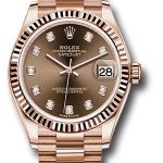 Rolex Everose Gold Datejust 31 Watch – Fluted Bezel – Chocolate Diamond Dial – President Bracelet – 278275 chodp