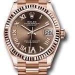 Rolex Everose Gold Datejust 31 Watch – Fluted Bezel – Chocolate Diamond Six Dial – President Bracelet – 278275 chodr6p