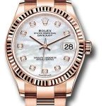 Rolex Everose Gold Datejust 31 Watch – Fluted Bezel – Silver Diamond Dial – Oyster Bracelet – 278275