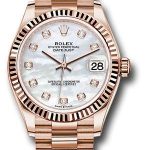 Rolex Everose Gold Datejust 31 Watch – Fluted Bezel – Silver Diamond Dial – President Bracelet – 278275