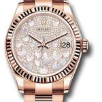 Rolex Everose Gold Datejust 31 Watch – Fluted Bezel – Diamond Paved Butterfly Dial – Oyster Bracelet – 278275 pmopbo