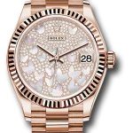 Rolex Everose Gold Datejust 31 Watch – Fluted Bezel – Diamond Paved Butterfly Dial – President Bracelet – 278275 pmopbp