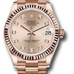 Rolex Everose Gold Datejust 31 Watch – Fluted Bezel – Rose Diamond Dial – President Bracelet – 278275