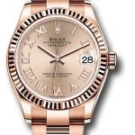 Rolex Everose Gold Datejust 31 Watch – Fluted Bezel – Rose Roman Dial – Oyster Bracelet – 278275